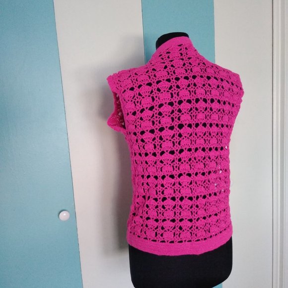 Handmade Crochet Hot Pink Vest w/ Crochet Flower - Picture 7 of 9